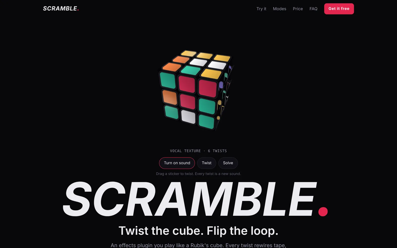 scrambleplugin.com homepage with the 3D cube hero